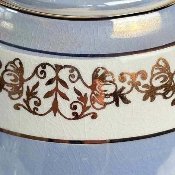 Vintage White Blue Gold Gibson  & Sons Teapot England‎ Tea Pot Beehive Shape - Picture 3 of 11